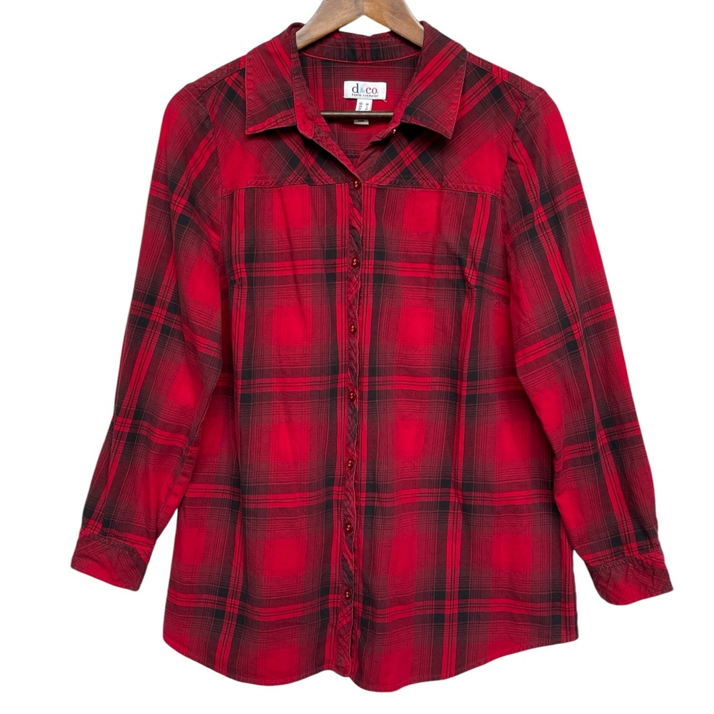 Denim & Co Mens Red Black Plaid Button Down Long Sleeve Shirt A296210 Size M